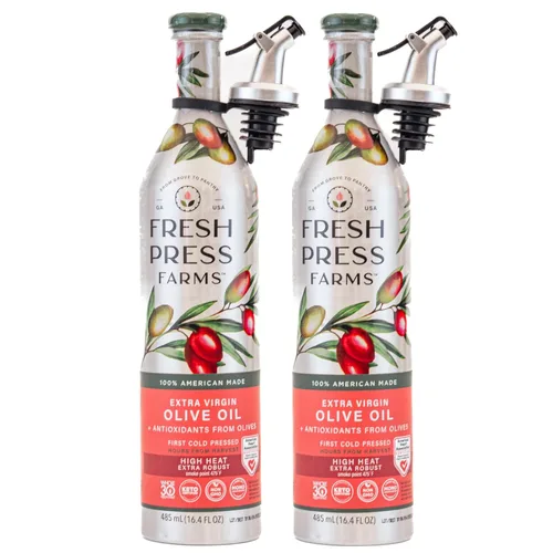 Vista 8 de Fresh Press Farms Aceite de Oliva Virgen Extra Prensado en Frío Audaz, 16.4 Fl Oz (Paquete de 2), Cultivado en Georgia, 100% Hecho en Estados