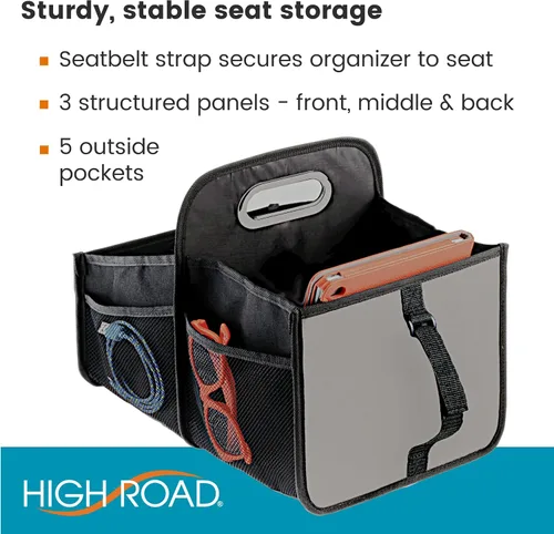 Vista 8 de High Road Organizador de coche con portavasos – Organizador de asiento delantero para conductores o organizador de asiento trasero para niños