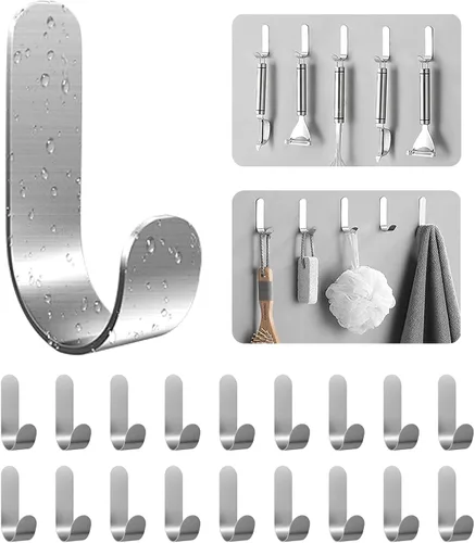 Vista 8 de ATDOALL Ganchos adhesivos para toallas, 20 ganchos de pared autoadhesivos de acero inoxidable, gancho de ducha negro resistente, impermeable, a
