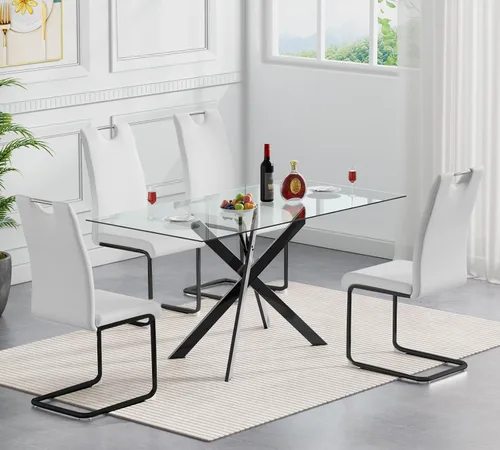 Vista 22 de Henf Juego de mesa de comedor de 5 piezas para 4, mesa de comedor rectangular de 51 pulgadas y 4 sillas de comedor de poliuretano gris carbón, mesa