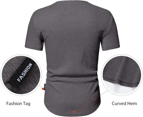 Vista 4 de JMIERR Camisas Henley para hombre con cuello redondo y botones