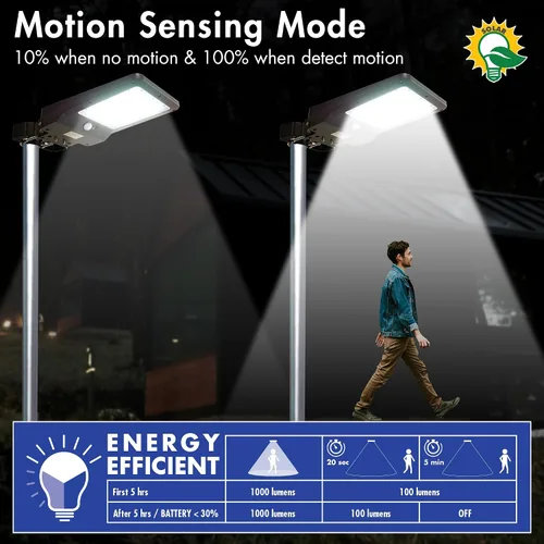 Vista 6 de Wagan EL8588 - Lámpara de calle solar integrada LED de 1000 lúmenes, sensor de movimiento, impermeable, resistente a la intemperie, del atardecer al