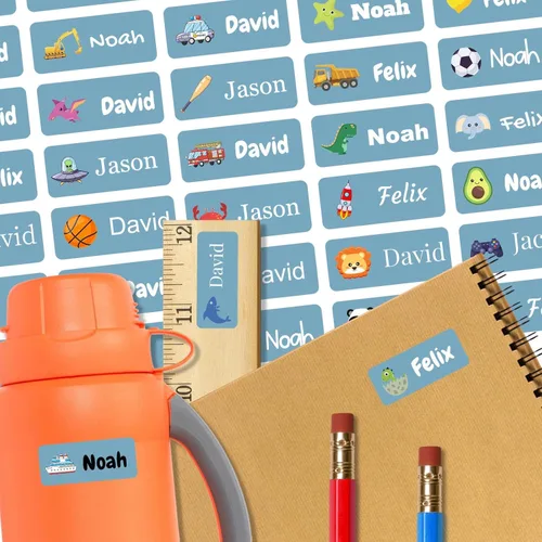 Vista 32 de 128 etiquetas adhesivas de nombre personalizadas para guardería, etiquetas de nombre impermeables personalizadas para niños, suministros escolares
