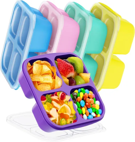 Vista 10 de Canfanni 5 recipientes Bento para aperitivos, contenedores reutilizables de almacenamiento de alimentos divididos con 4 compartimentos, contenedor