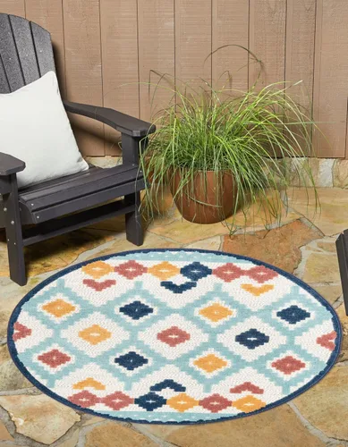 Vista 11 de Unique Loom Belize Outdoor Collection - Alfombra Sarstoon (2 x 8 pies, color marfil/azul claro)