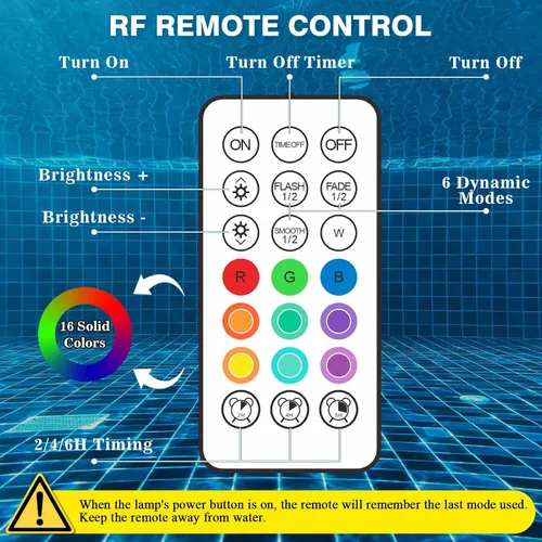 Vista 3 de Luces de piscina recargables con control remoto, 16 luces LED sumergibles con cambio de color, impermeables para piscina enterrada, estanques