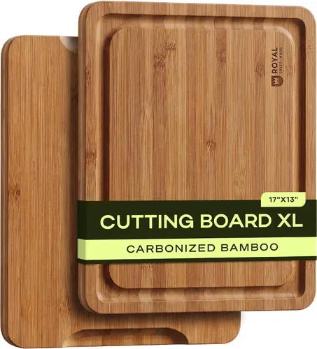 Vista 10 de ROYAL CRAFT WOOD Tablas de cortar de madera para preparar comidas de cocina y servir – Juego de tablas de cortar de bambú no tóxicas con asas Marrón