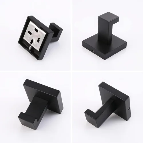 Vista 8 de Paquete de 2 ganchos para toallas de baño color negro mate, acero inoxidable, cuadrado, para toalla, abrigo, montaje en pared, inodoro, cocina