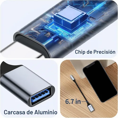 Vista 3 de Adaptador USB C a USB 3.0 [2 unidades], tipo C macho a USB hembra OTG cable Thunderbolt3 a USB adaptador compatible con iPhone 16 Pro Max/16