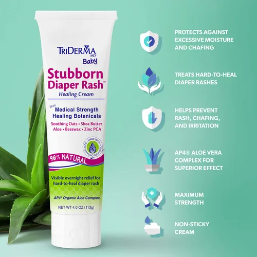 Vista 3 de TriDerma MD Baby Stubborn - Crema para aliviar la erupción del pañal, curación para la erupción del pañal difícil de curar, tratar y prevenir