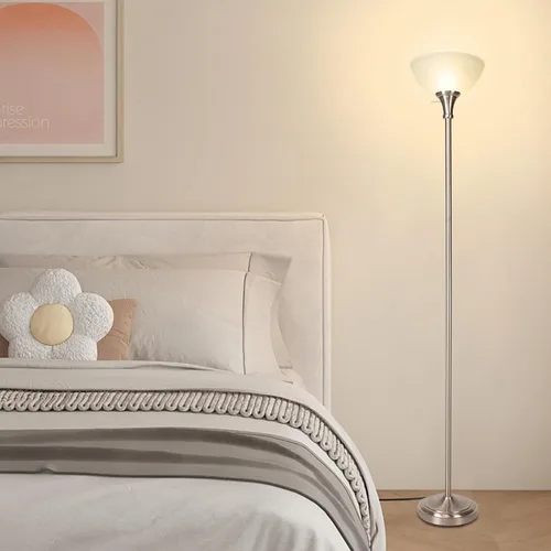 Vista 7 de HonoDing Lámpara de pie con pantalla de vidrio esmerilado en blanco mate - para decoración de habitación - Decoración para dormitorio - Lámpara