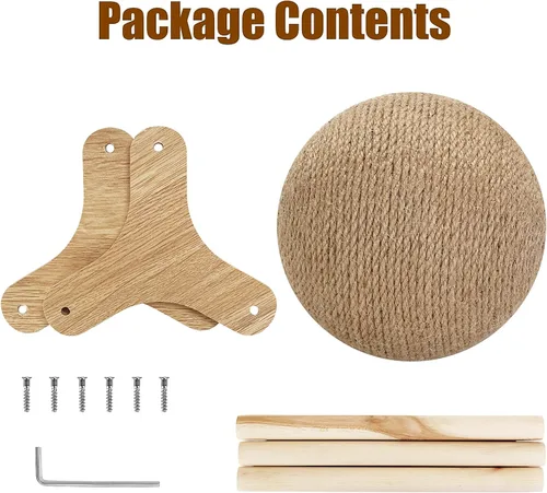 Vista 7 de Outamateur Juguete de bola rascador para gatos, bola rascador de sisal para gatos con soporte estable, juguete de ejercicio interactivo