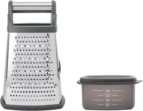 Vista 9 de KitchenAid Gourmet - Rallador de caja de acero inoxidable de 4 lados para rejilla fina, media y gruesa, contenedor de almacenamiento desmontable