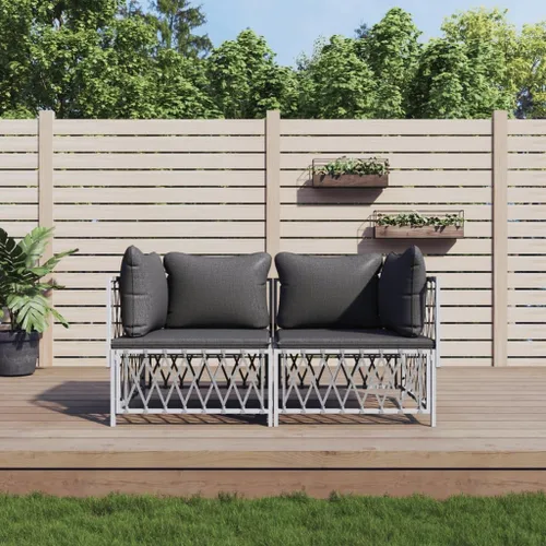 Vista 9 de 3-Piece Patio Lounge Set with Cushions White Steel Outdoor Furniture for Garden Balcony Porch