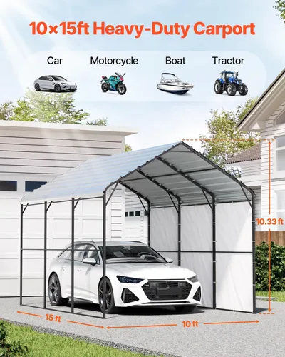 Vista 103 de VEVOR Cobertizo Tienda de Almacenamiento Exterior Portátil Resistente de 6 x 8 x 7 pies, Refugio de Cochera Garaje Impermeable con Puerta Enrollable