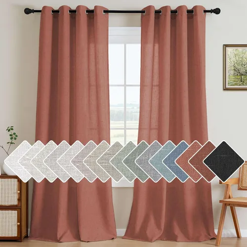 Vista 54 de H.VERSAILTEX Elegant - Cortinas texturizadas de lino natural mezclado con eficiencia energética, filtrado de luz, con ojales de níquel