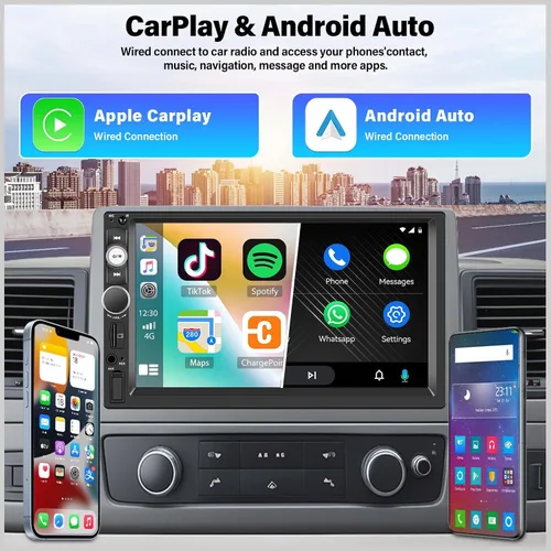Vista 2 de UNITOPSCI Estéreo de auto de doble DIN con Apple CarPlay y Android Auto Bluetooth, pantalla táctil de 7 pulgadas, radio de auto de 2 DIN