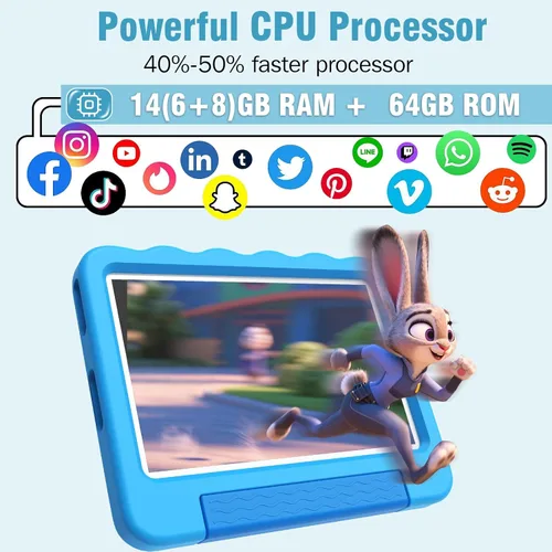 Vista 2 de Tableta para niños de 10'' Android 15 Tableta para niños 14(6+8) GB 64GB CPU Octa-Core, tabletas para niños pequeños con mucho contenido sin