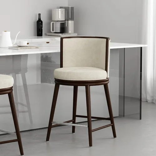 Vista 4 de Manhattan Comfort Taburete tapizado de madera moderno Evalyn Crema