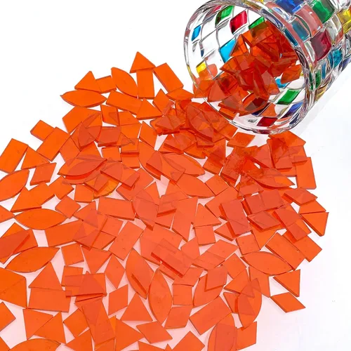 Vista 3 de LITMIND Azulejos de Mosaico de Vidrio Manchado Naranja Transparente - 240 Piezas en 5 Formas (Rectángulo, Triángulo, Rombo, Cuadrado, Hoja)