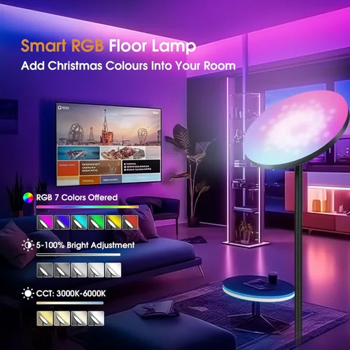 Vista 3 de hanaking Lámpara de pie brillante de 30W/2600LM con control remoto, lámpara de pie Torchiere que cambia de color RGB, ajuste continuo