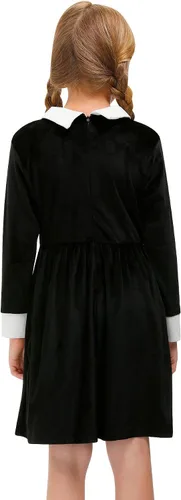 Vista 5 de BesserBay Vestido negro con cuello Peter Pan de terciopelo para niñas de Halloween 4-12 años