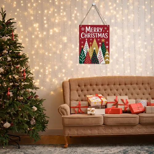Vista 6 de Decoraciones de invierno para el hogar, decoración navideña roja para pared, decoraciones de invierno, decoración de pared de madera con árbol