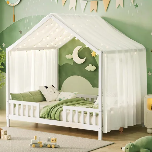 Vista 31 de Cama de casa con tienda y estantería, 2 cajones, carga USB Espresso-tt