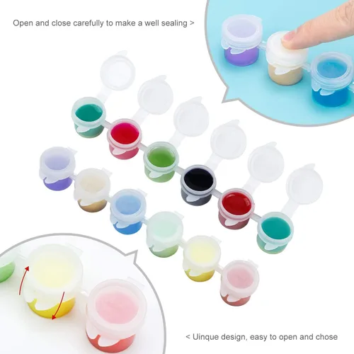 Vista 5 de YGAOHF 15 tiras 90 macetas de pintura vacías, 0.2 fl oz/0.17 onzas, macetas grandes vacías con tapas, contenedor de pintura acrílica fácil de abrir