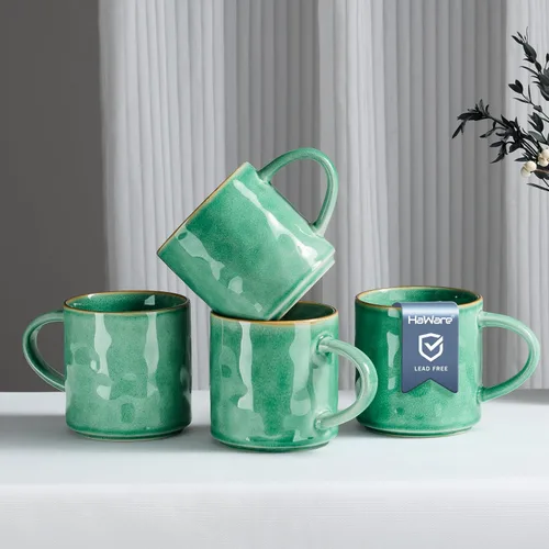 Vista 11 de HaWare Juego de 4 tazas de café de 14 onzas, tazas de café de gres con asa, taza de café con leche para hombre, mujer, papá, mamá, tazas de té