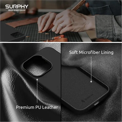 Vista 3 de SURPHY Compatible con iPhone 13 Pro Max, funda de piel sintética de alta calidad (con botones metálicos y forro de microfibra) para 13 Pro Max