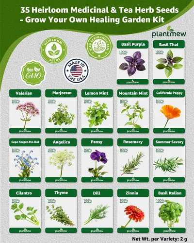 Vista 5 de 35 semillas de hierbas medicinales y de té para plantar, paquete variado