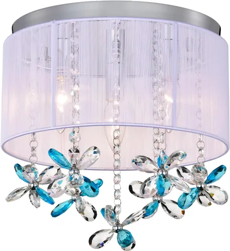 Vista 11 de Lámpara de techo de cristal morado, montaje semiempotrado E12 de 3 luces, pantalla de cadena de algodón hecha a mano, elegante y moderna lámpara