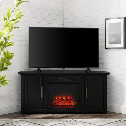 Vista 7 de Crosley Furniture Camden - Soporte esquinero para TV de más de 50 pulgadas, centro de entretenimiento con estantes de almacenamiento, color negro