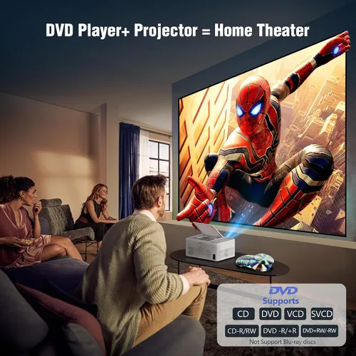 Vista 9 de TMY Proyector Bluetooth con reproductor de DVD integrado, mini proyector de 1080P, proyector de DVD portátil para películas al aire libre