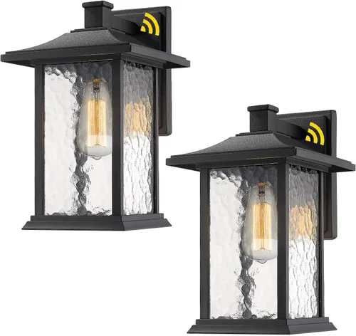 Vista 10 de Beionxii A272W-1PK - Lámpara de pared exterior de 14 pulgadas para el patio de la casa, aluminio fundido negro con cristal de agua