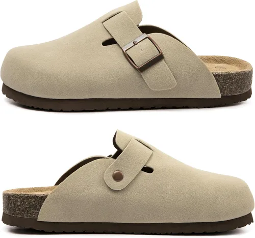 Vista 4 de Zuecos de ante con plantilla de corcho, sandalias de patata, mules de confort con soporte de arco, chanclas cómodas de slip on