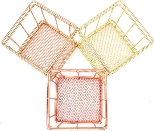 Vista 6 de Gullor Soporte cuadrado para lápices, organizador de escritorio de metal, soporte para brochas de maquillaje, taza de lápices, cobre, dorado