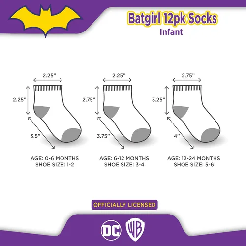 Vista 5 de DC Comics Baby Boys and Girls Socks - 12 Pack Batman, Wonder Woman, Superman, Justice League, Super Girl Socks (0-24M)