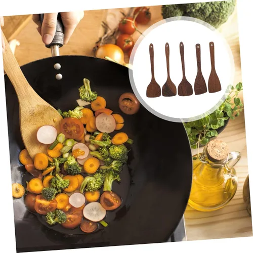Vista 8 de Cuchara de madera antiadherente, utensilios de cocina de diseño retro para servir alimentos, vajilla de madera para uso doméstico y catering
