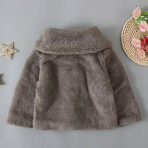 Vista 7 de Abrigos para bebés y niñas chaquetas manga larga cárdigan sólido grueso chaqueta cremallera de felpa abrigo niños
