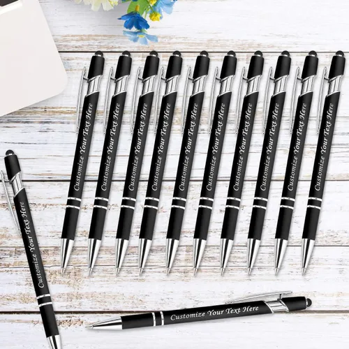 Vista 4 de Bolígrafos personalizados con punta de lápiz capacitivo, 12 bolígrafos de grabado personalizado, bolígrafo de tacto suave, nombre impreso, tinta