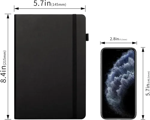 Vista 6 de Paquete de 5 cuadernos punteados con bucle para bolígrafo, cuaderno de tapa dura para el trabajo, papel grueso de alta calidad de 3.53 oz/m²