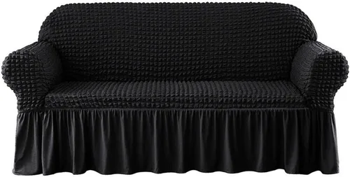 Vista 8 de Funda elástica 3D para sofá de dos plazas, funda elástica de elastano con falda, protector de muebles lavable para mascotas y niños (negro, 1 plaza)