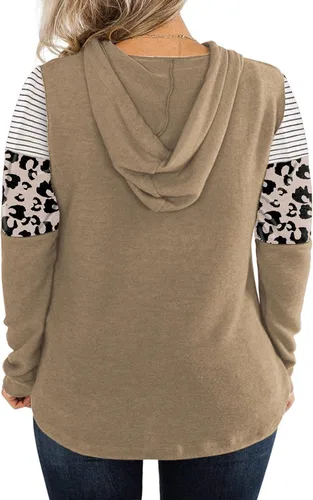 Vista 3 de DOLNINE Sudaderas con capucha de talla grande para mujer, sudaderas de manga larga con bloques