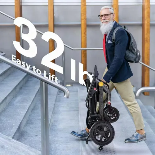 Vista 2 de Silla de ruedas eléctrica ligera de 32 libras para adultos con motores duales, potente silla de ruedas eléctrica plegable portátil, aprobada por