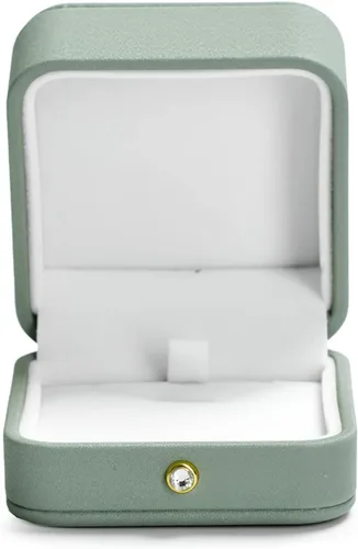Vista 3 de Caja de regalo de joyería interior de terciopelo para collar colgante de cuero verde premium