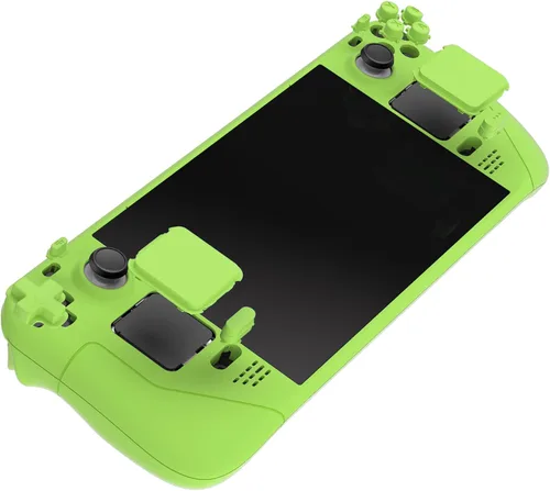 Vista 3 de eXtremeRate Carcasa verde personalizada para Steam Deck LCD, kit de carcasa completa de repuesto, cubierta delantera y trasera, botones, accesorios