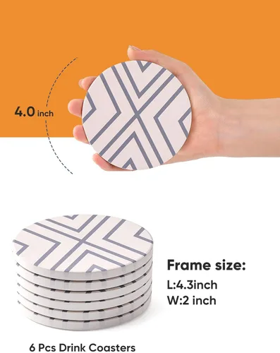 Vista 2 de Conjunto de 6 posavasos de material especial de piedra absorbente, de Lifver Líneas grises