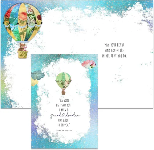 Vista 6 de Smiling Wisdom - Tarjeta de felicitación con texto en inglés "I Knew a Grand Adventure Was About to Happen" y globo aerostático con juego de regalo